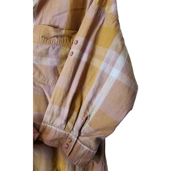 PrAna Deryn Champagne Plaid Roll Tab Sleeve Dress Large Active Camping Outdoors - Picture 13 of 16